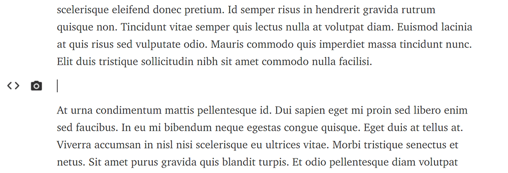 Чтобы появилась кнопка вставки изображения, нужно перейти на новую строку